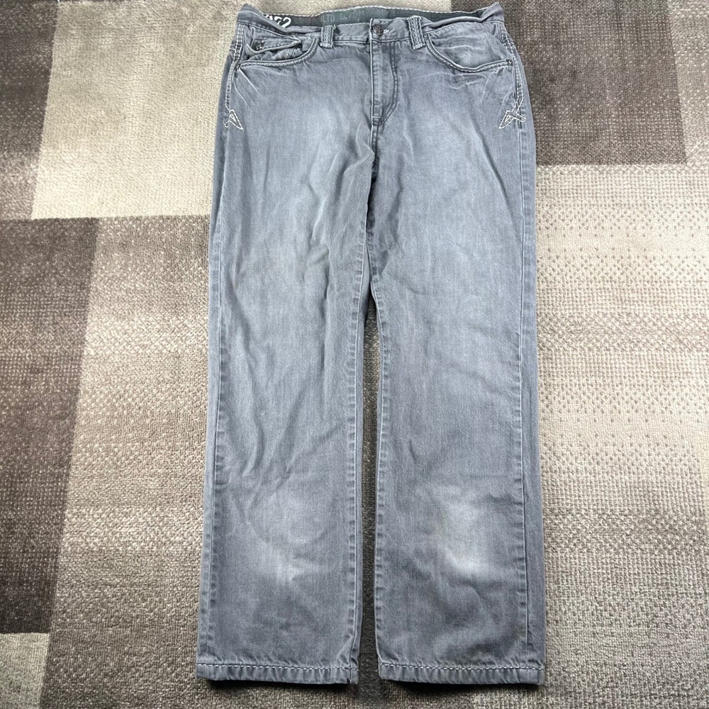 Ecko Unltd Mens Gray Embroidered Relaxed Straight Jeans 36x30 Y2K Flap Pocket
